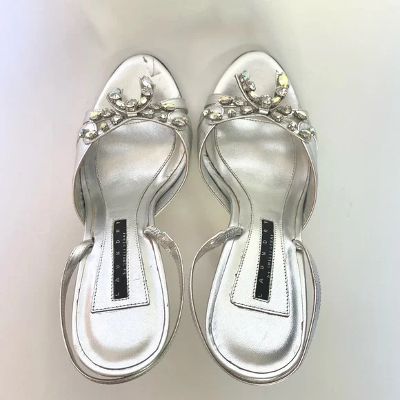 Silver sandals with rhinestones
